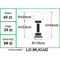 Lampa ogrodowa Mleczna Kula wysokość 42cm